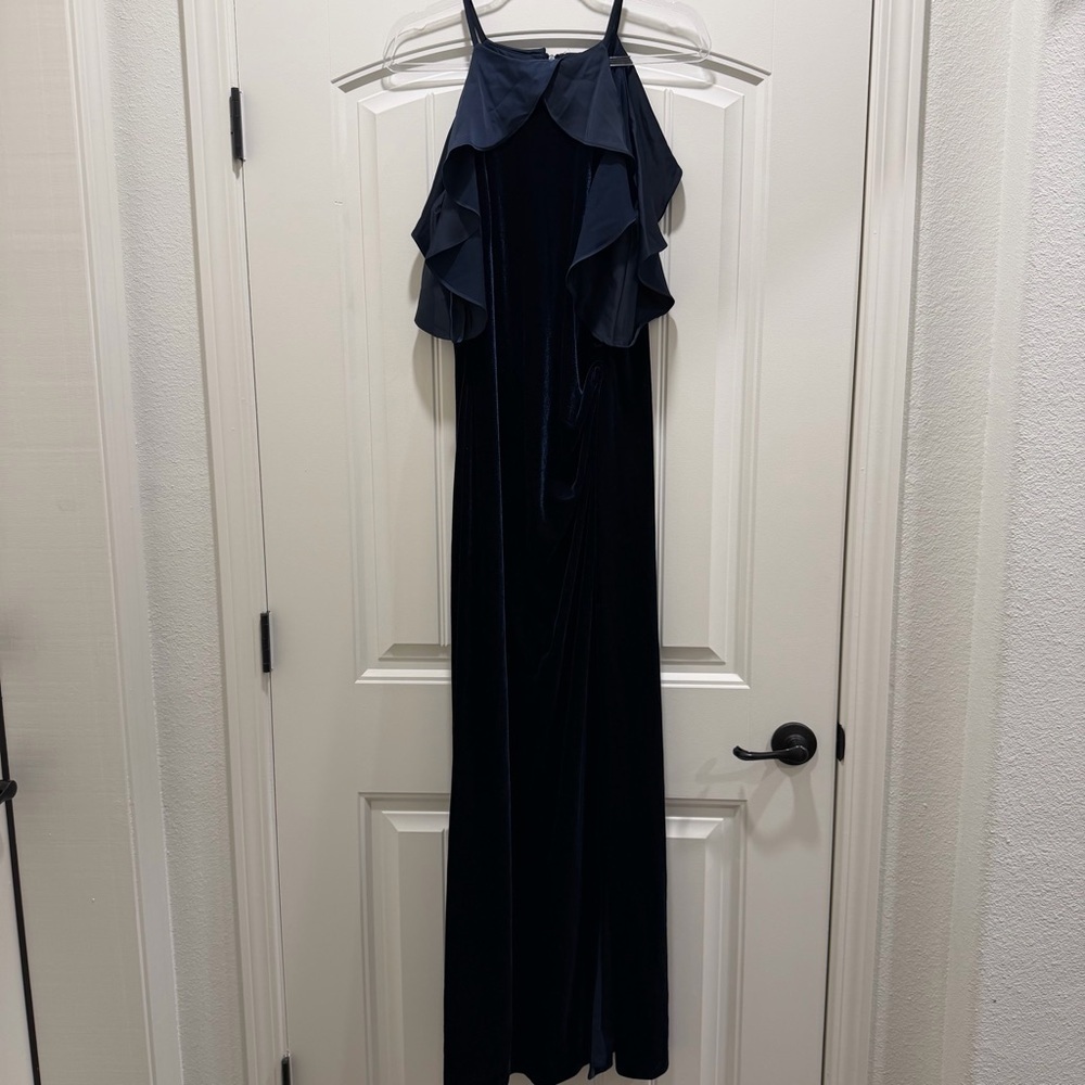 Lauren Navy Blue Velvet Maxi Ruffle Dress 14